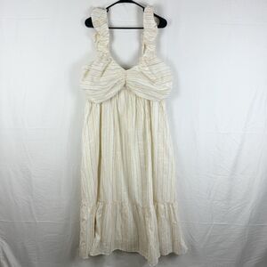 Gap Runched Tiered Midi Dress Sz XLT Striped Metallic Detail Pockets Cottagecore